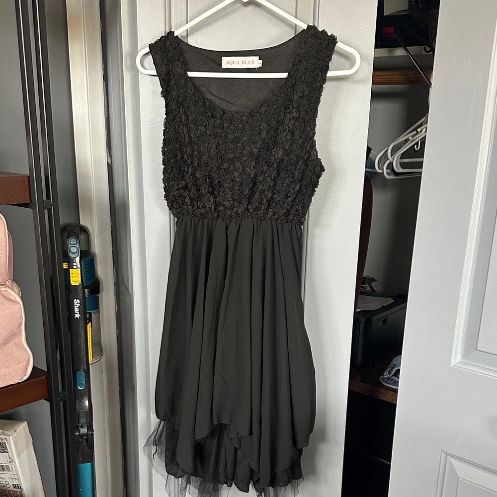 Black Textured Bodice Chiffon Dress